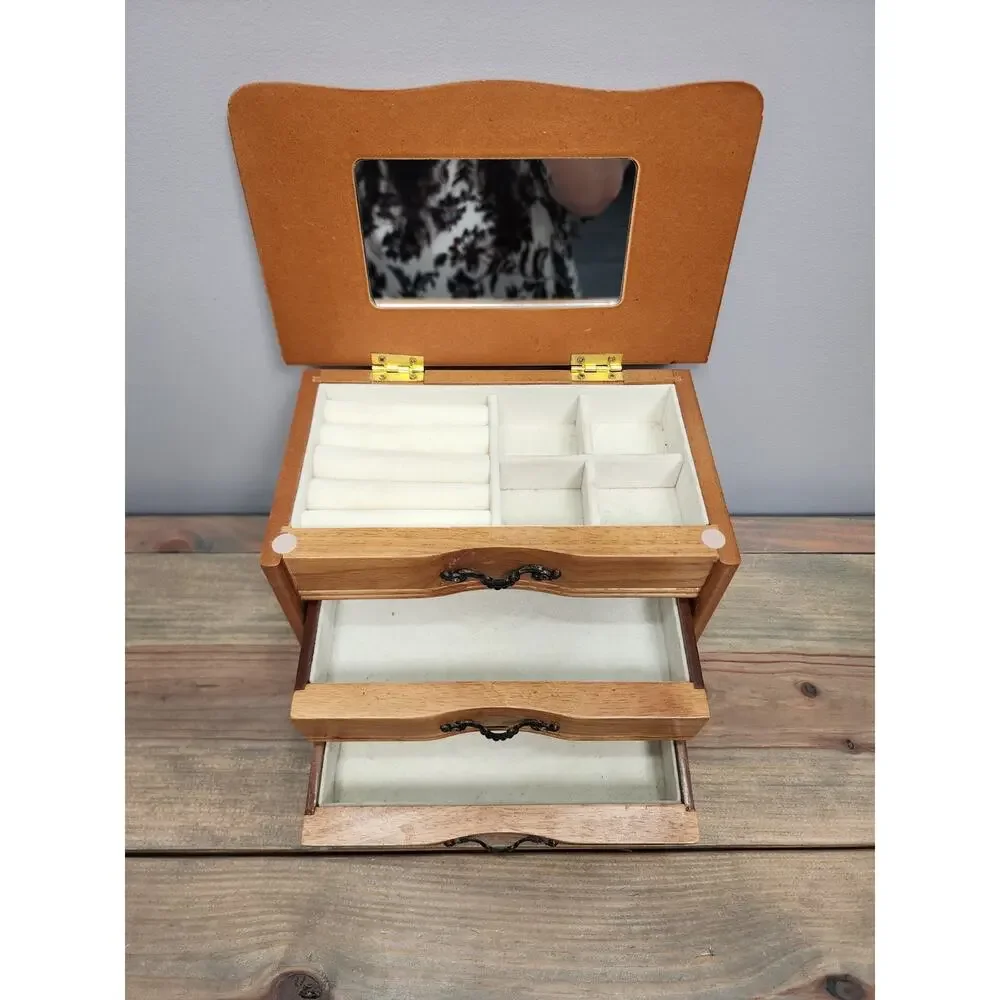 Vintage Croft & Barrow Wooden Jewelry Box Chest 2 Drawer Organizer